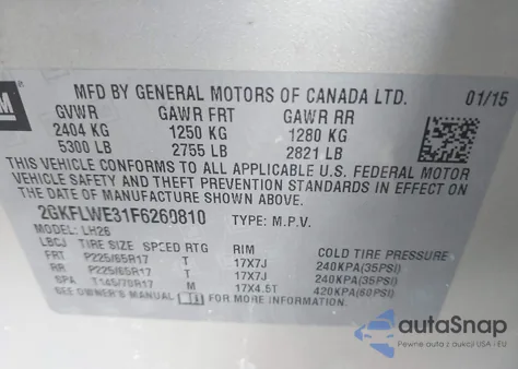 2015 GMC Terrain Sle-2 z USA, uszkodzony, nr VIN 2GKFLWE31F6260810